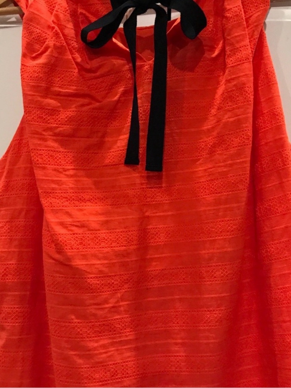 FRNCH Bright Orange Lace-Striped Sleeveless Top with Black Tie in back🖤 NWT!